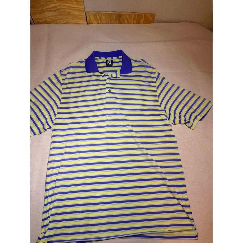 FootJoy Mens Striped Performance Golf Polo Shirt Purple Green White Size XL
